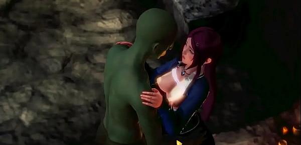 trendsCute girl hentai having sex with a green goblin man in hot animated manga video with gameplay 3d hentai